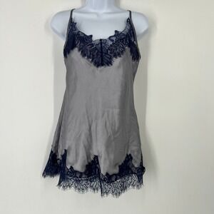 In Bloom by Jonquil Small Gray Blue Lace Trim Satin Chemise Nightgown